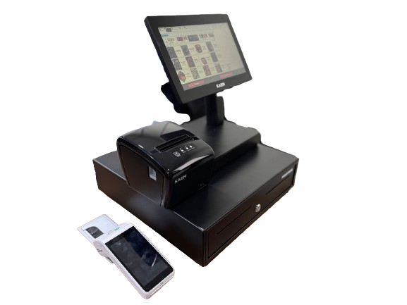 "جهاز نقاط بيع حديث مع قارئ بطاقات مصمم لإدارة المطاعم بكفاءة باستخدام DIGIPOS."